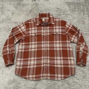 Duluth Trading Shirt Jacket Mens XL Red Brown Plaid Lined Snap Flannel Shacket